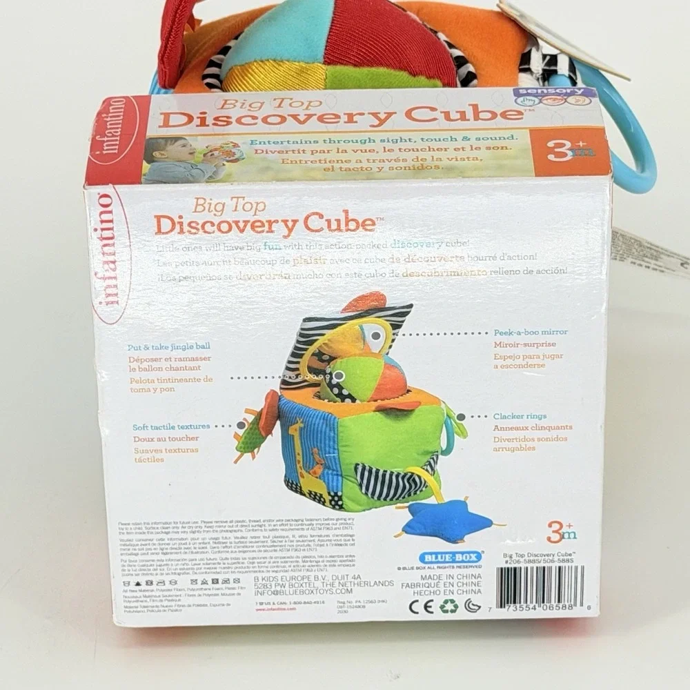 Infantino Big Top Discovery Cube Sensory Activity Soft Baby Toy New 3+ Months